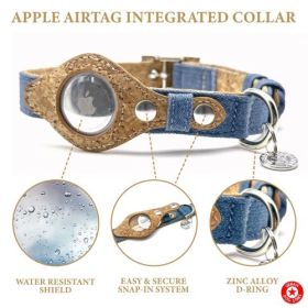 Apple Airtag Integrated Collar (Color: Denim & Cork, size: XS)