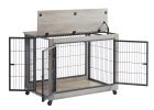 Furniture Style Dog Crate Side Table on Wheels with Double Doors and Lift Top